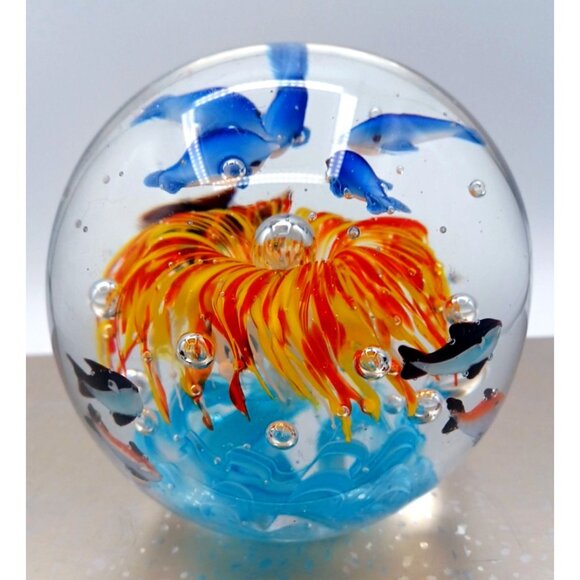 Murano Glass Tropical Fish Aquarium Art Paperweight 4.5" X 4.15" Handcrafted Wit - Picture 6 of 15